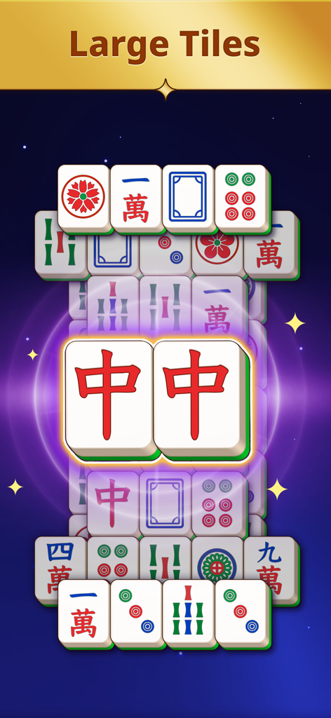 Pantalla del juego Guru Mahjong que muestra fichas grandes fáciles de leer para personas mayores