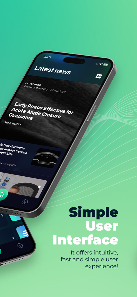 Smart Optometry - Smart Optometry app showing latest medical news and a simple user interface