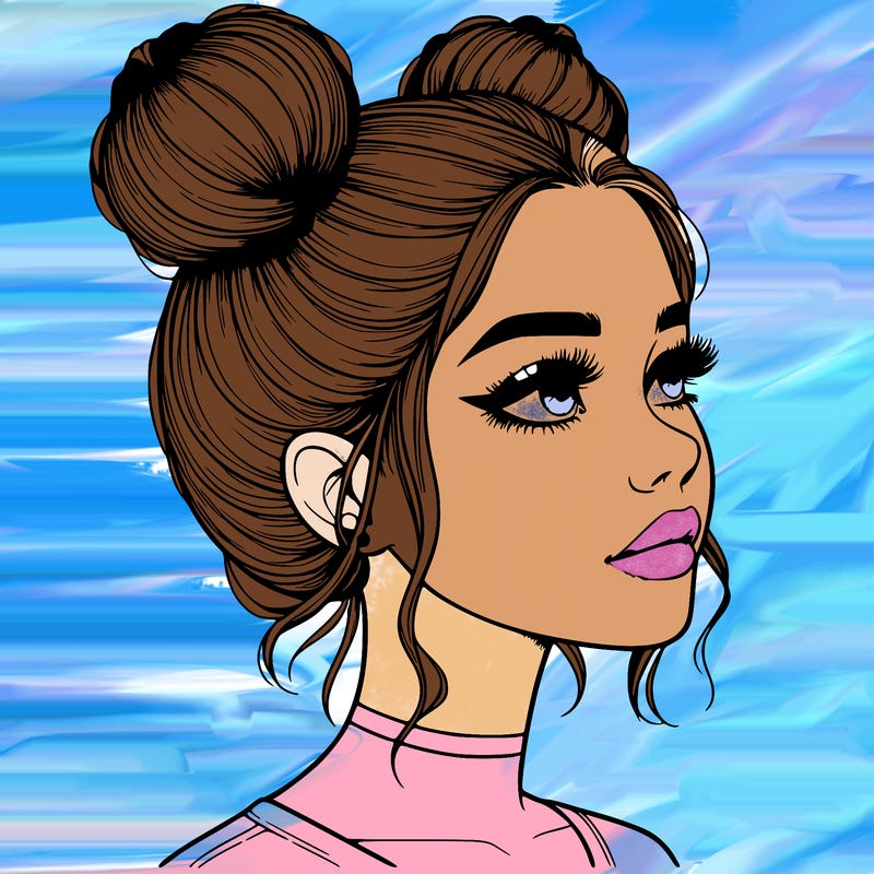 realistic girl with buns on the top of her head