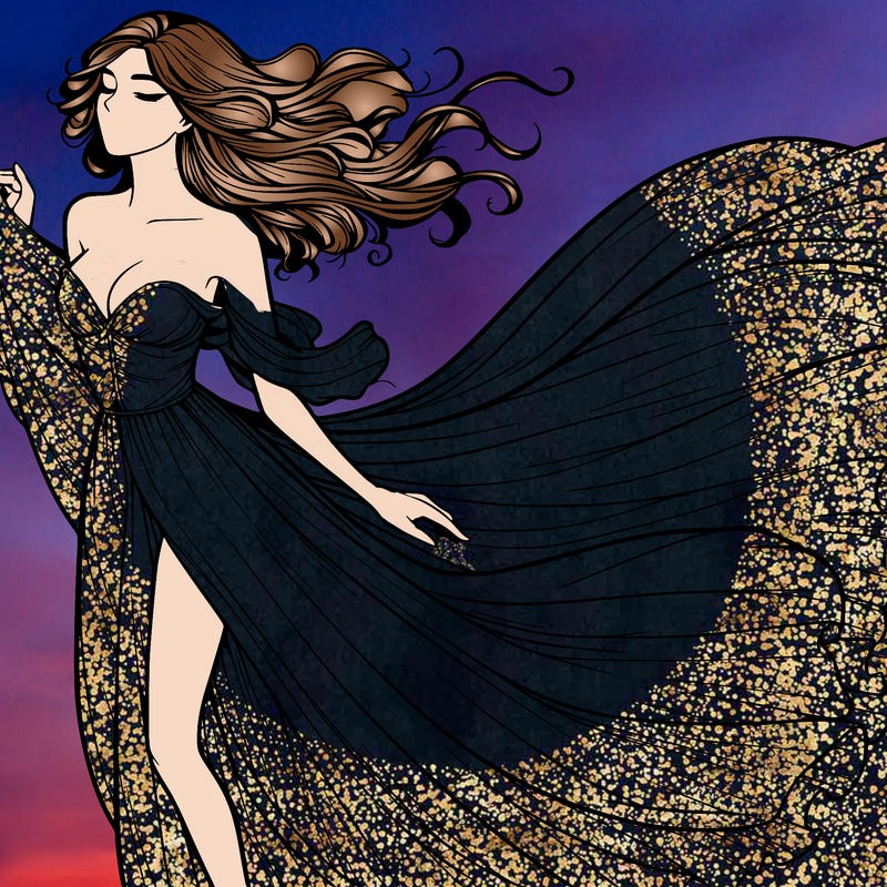 realistic woman in dress flowing the the wind