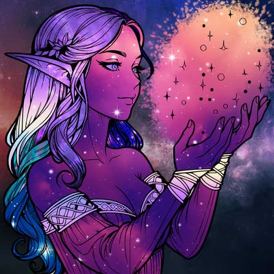 realistic elf girl doing magic