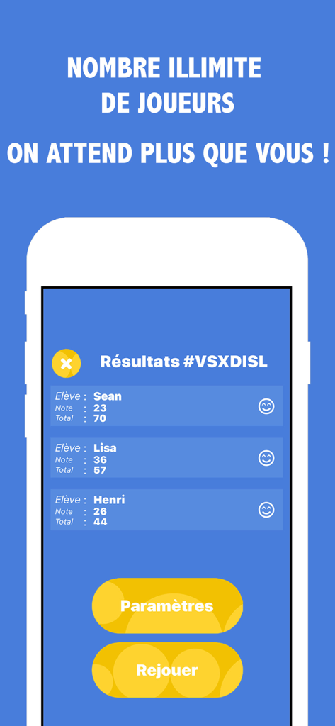 Results screen of the Drawing game app displaying player scores and rankings