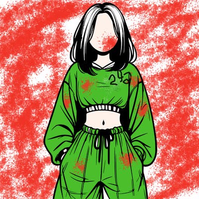 realistic girl faceless with baggy pants and a crop top