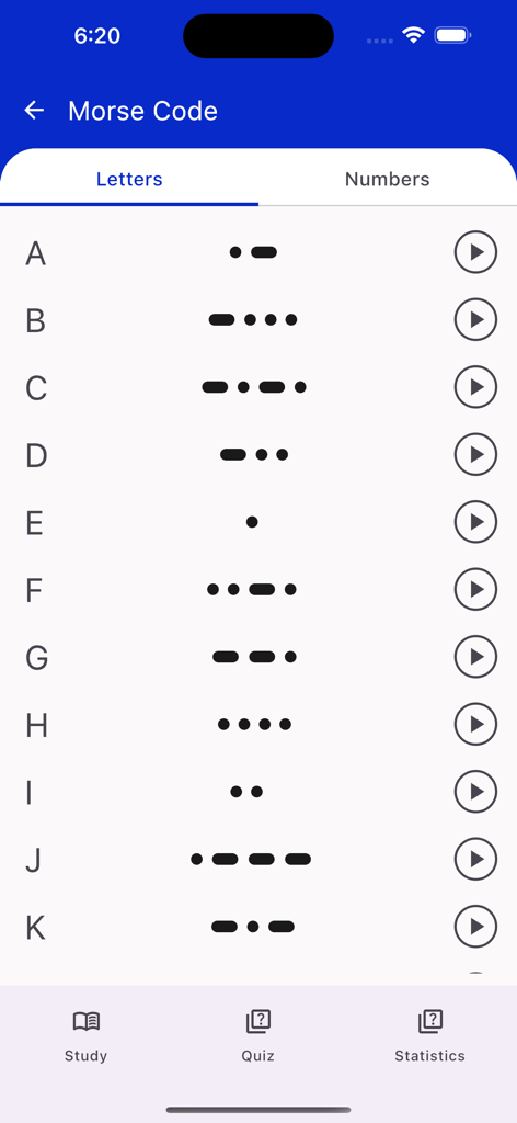 Nautical Flags Helper - Alphabetical Morse code symbols for maritime education in the Nautical Flags Helper app.