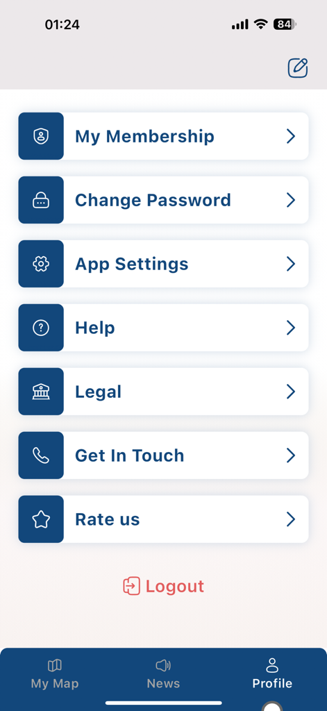 Profil- und Einstellungsbildschirm der Planningcharts Reader Luftfahrt-App für Piloten mit Konto- und Mitgliedschaftsoptionen
