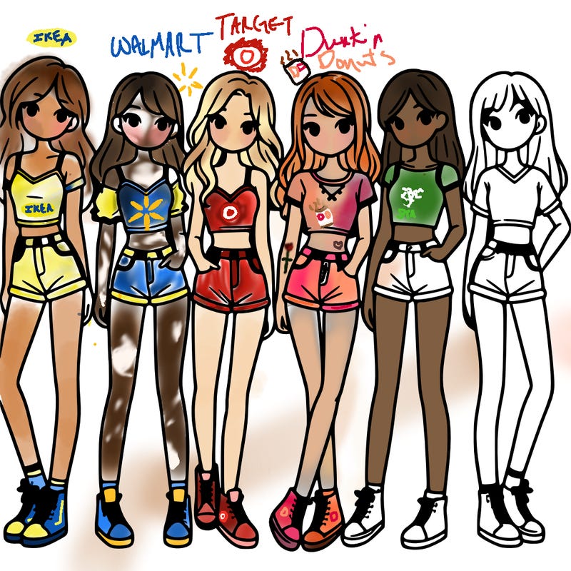 a group of girls wearing crop tops and shorts