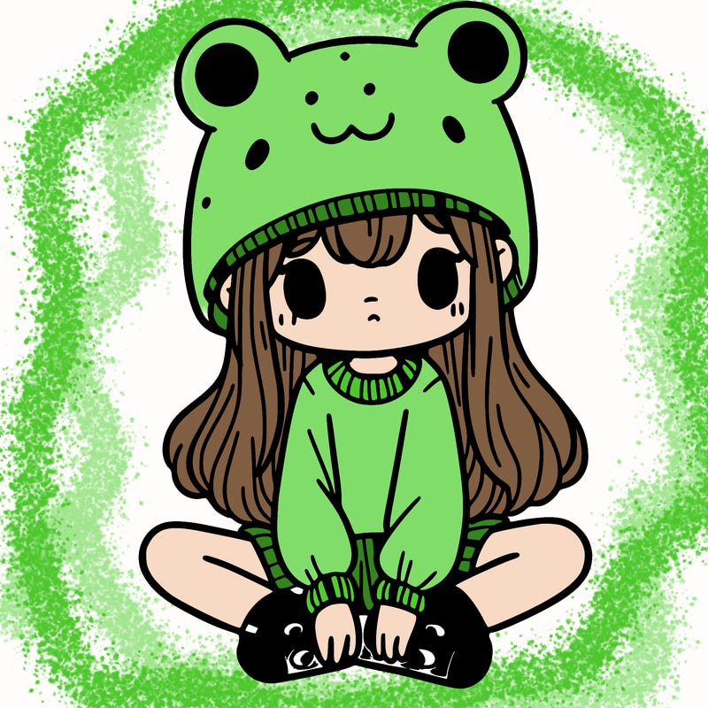 a girl wearing a frog hat and some frog socks