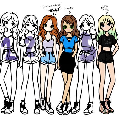 a group of girls wearing crop tops and shorts