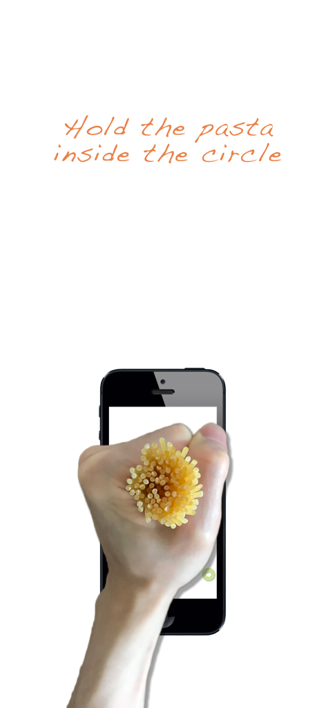 Pasta Measure - Hand measuring spaghetti portion using a circle on an iPhone screen