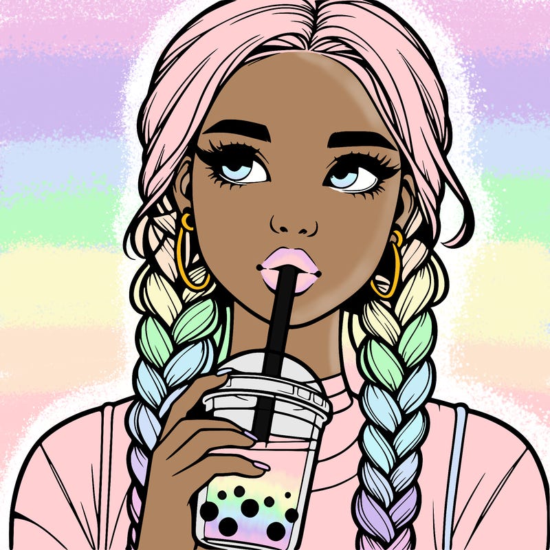 realistic girl with braided hair drinking boba