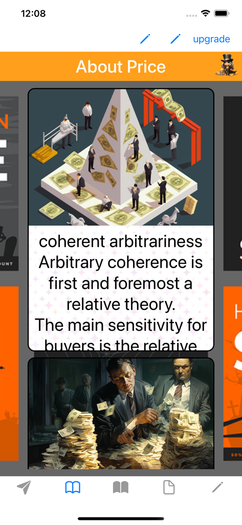 Psychology: Behavioral Pricing - Una schermata di un'app mobile che spiega il concetto di arbitrarietà coerente nella psicologia dei prezzi.