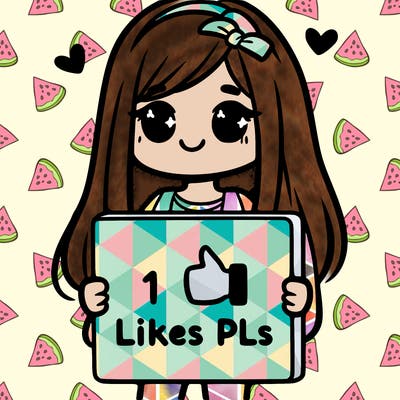 girl holding a sign saying 10 likes pls