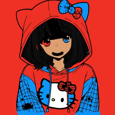 a girl wearing a hello kitty sweater with hood also realistic