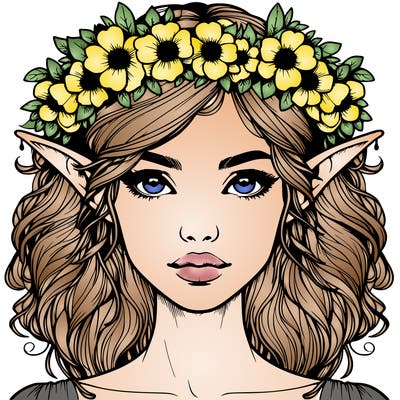 realistic female elf with flower crown