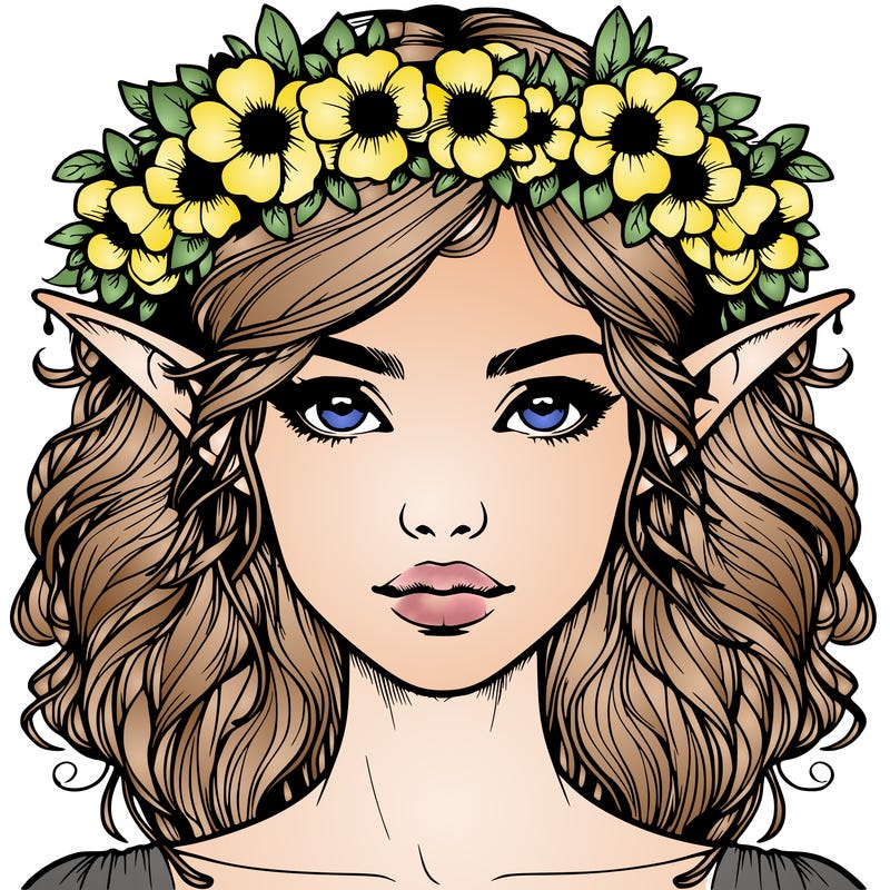 realistic female elf with flower crown