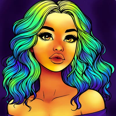 realistic girl with wavy hair and lips