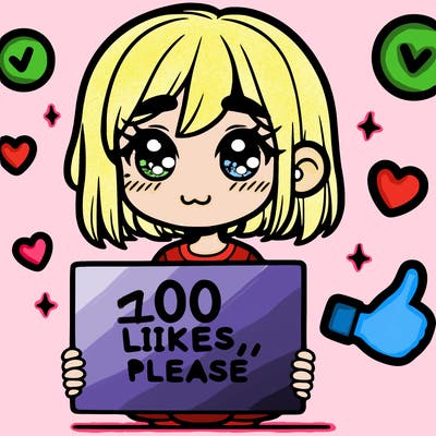 a girl with a sign saying 100 likes, please