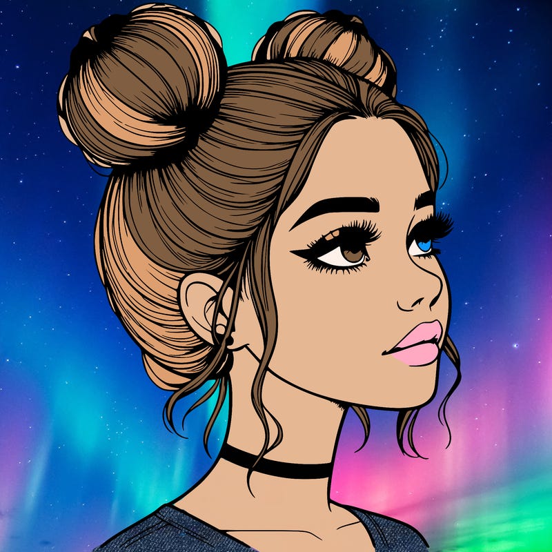 realistic girl with buns on the top of her head