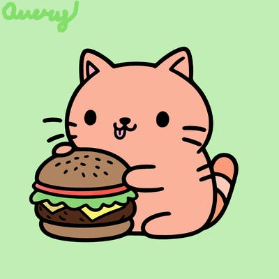 .cat eating a burger