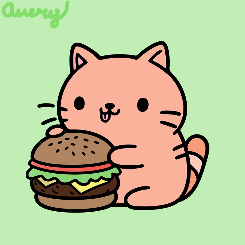 .cat eating a burger