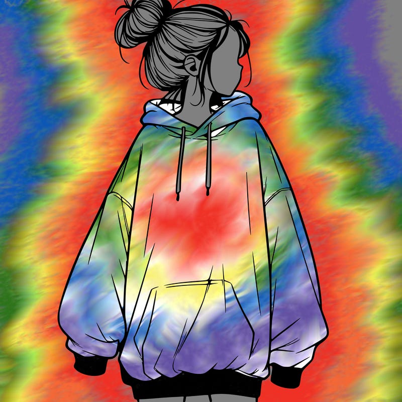 realistic girl with a oversized sweatshirt on and a bun