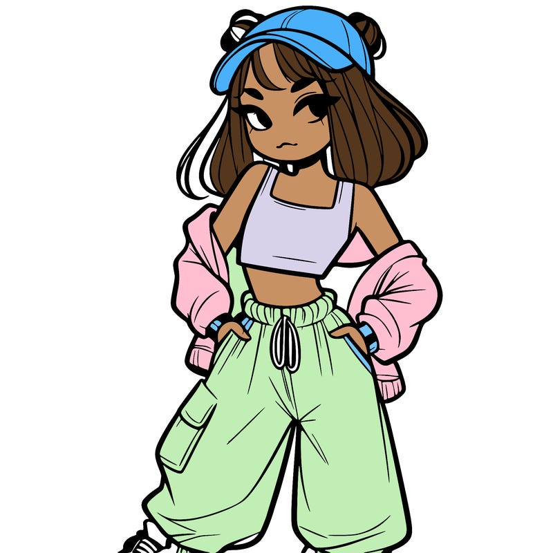 girl in crop top and baggy pants