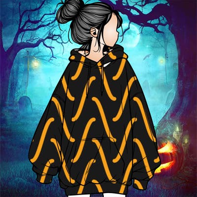 realistic girl with a oversized sweatshirt on and a bun