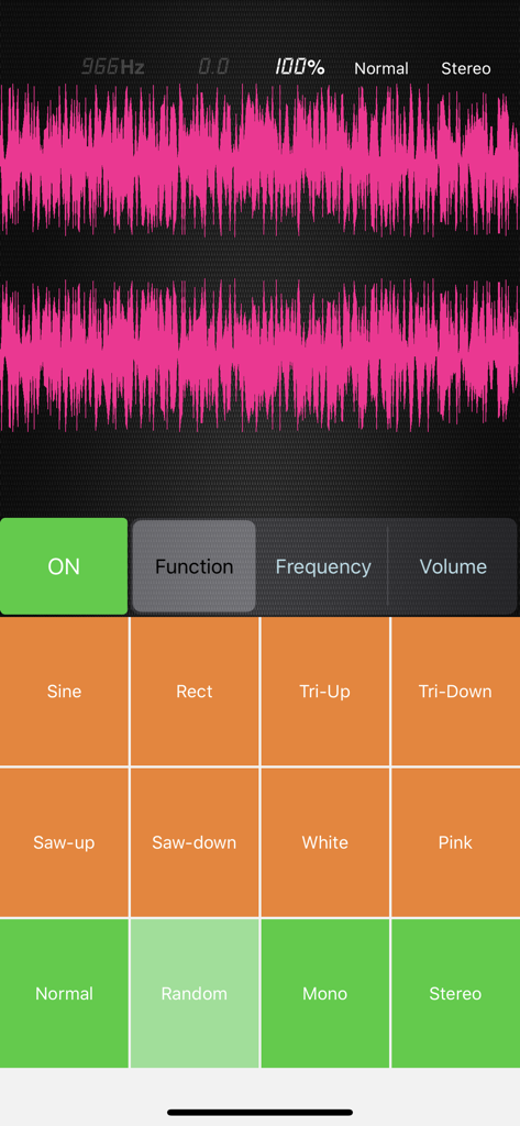 Signal Generator - Wave - Audio Signal Generator app screen showing frequency waveforms and wave type options
