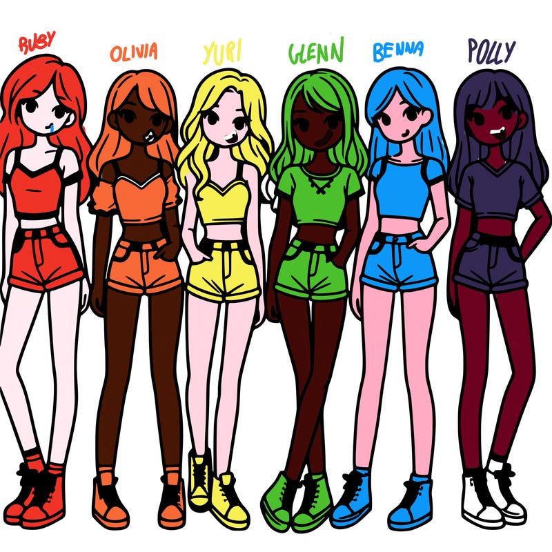 a group of girls wearing crop tops and shorts