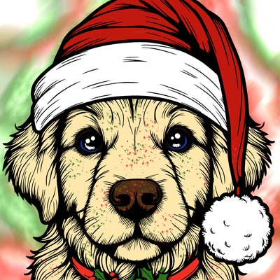 realistic dog with a christmas hat