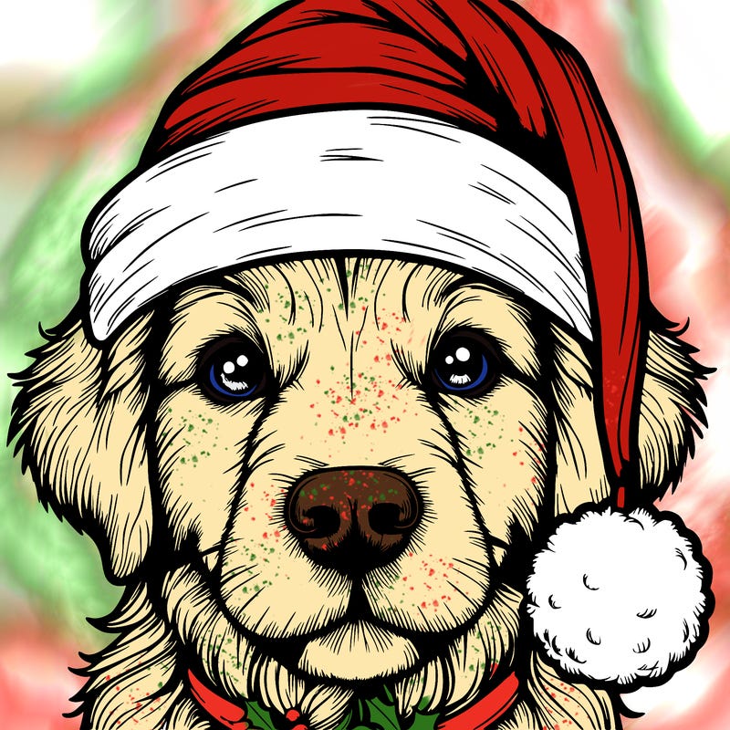 realistic dog with a christmas hat