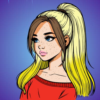 realistic girl with a high ponytail