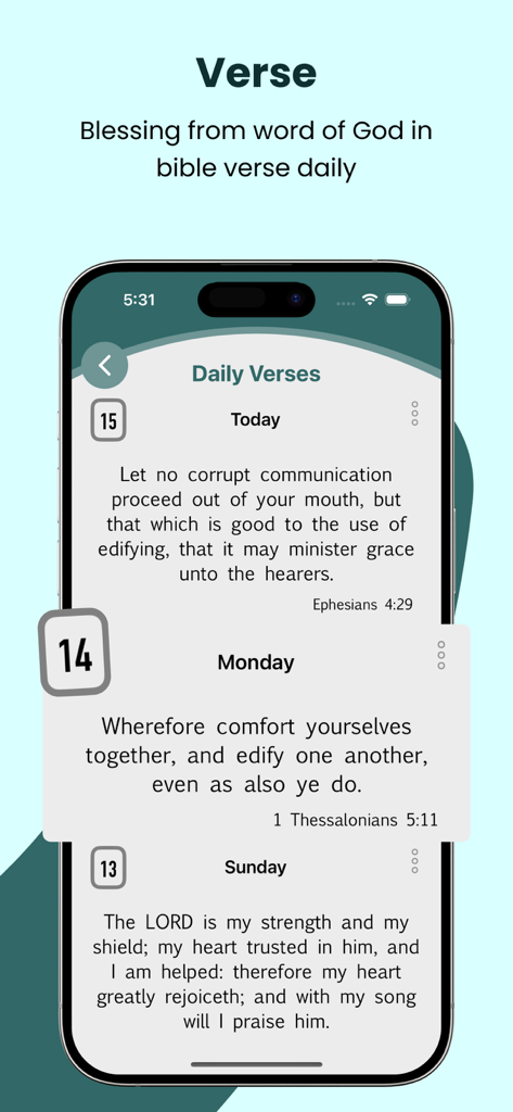 KJV Bible Audio - Holy Version - Una pantalla móvil mostrando versículos bíblicos diarios de la aplicación Audio Biblia KJV