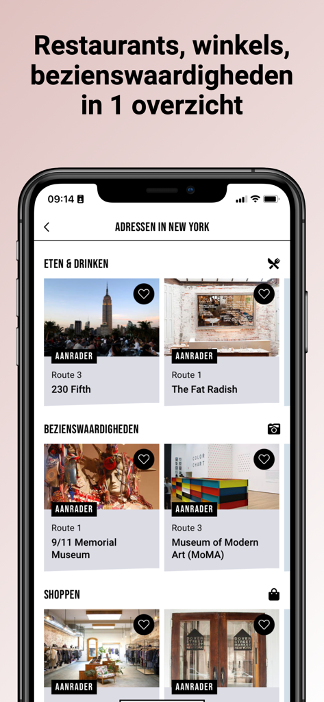 Time to Momo: stedentrips - Time to Momo app displaying curated travel tips for New York City including food and landmarks