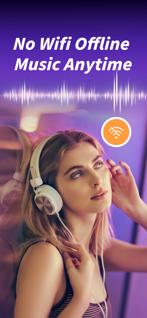 A woman wearing headphones listening to offline music without wifi