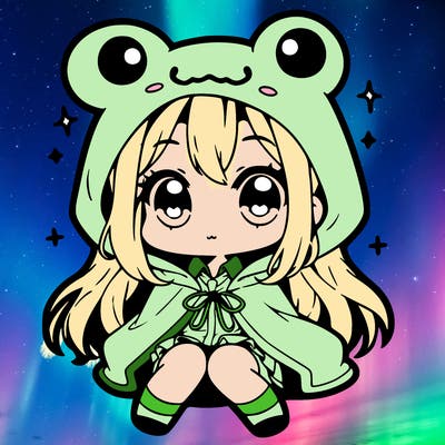 chibi girl with frog hoodie