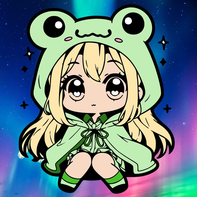chibi girl with frog hoodie