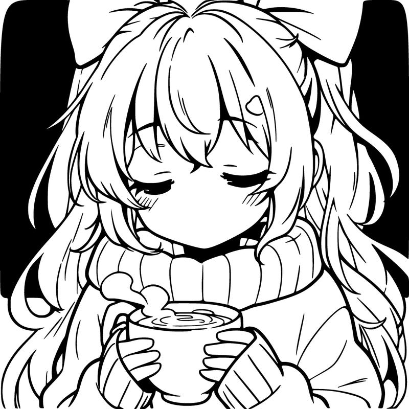 calm anime girl drinking hot coco