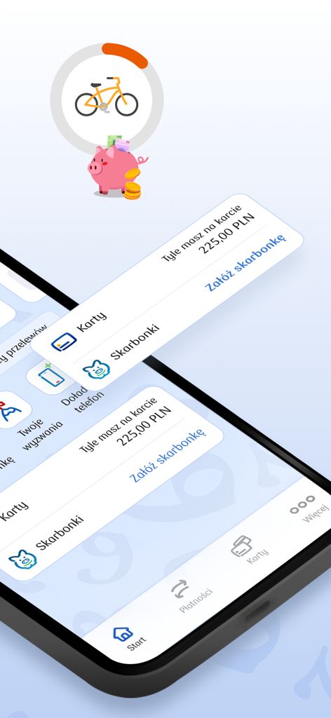 自転車の貯金目標と貯金箱が表示されたPKO Juniorアプリのインターフェース