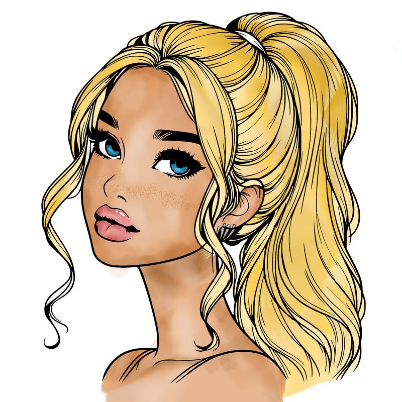 realistic girl with a ponytail on her hair and lips
