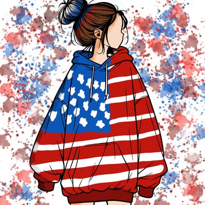 realistic girl with a oversized sweatshirt on and a bun