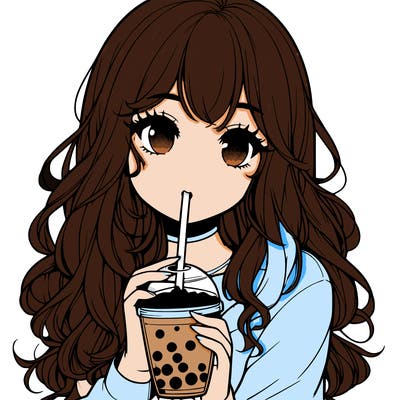 realistic girl drink a boba