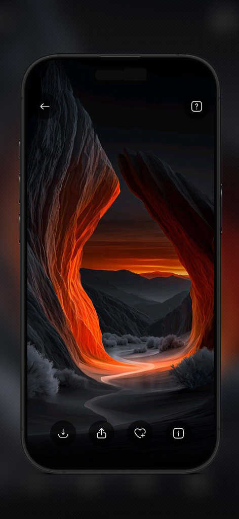 Amoled Wallpapers 4K - HD - Preview of a high-contrast AMOLED wallpaper with glowing orange canyons on an iPhone
