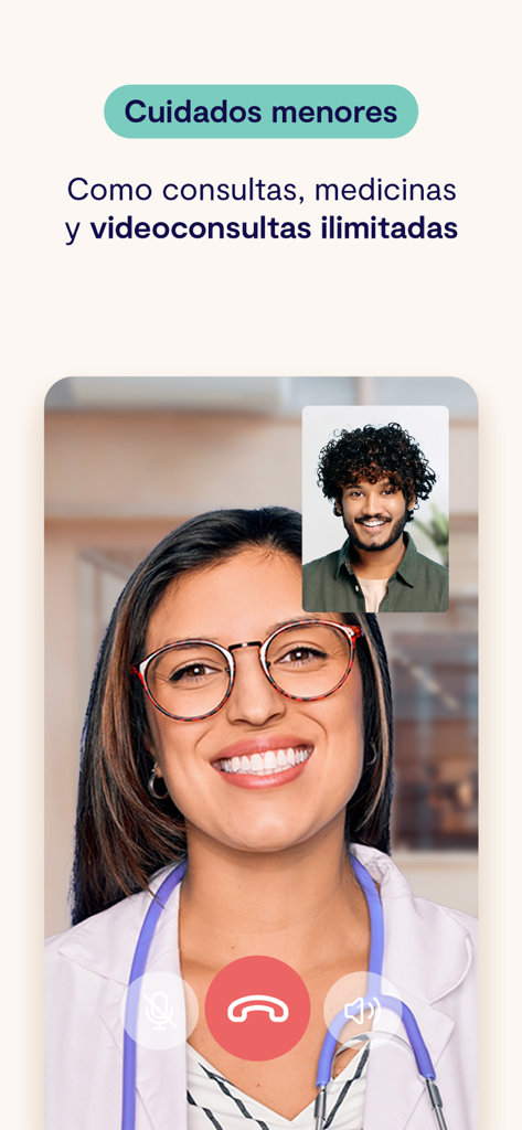 Sofía - Uma médica e um paciente homem tendo uma consulta médica por vídeo na interface do aplicativo de seguro de saúde Sofia