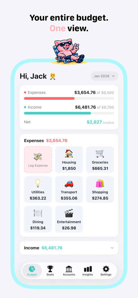 Flow: Simple Budget Tracker - Main dashboard of Flow budget tracker app showing monthly spending overview and expense categories