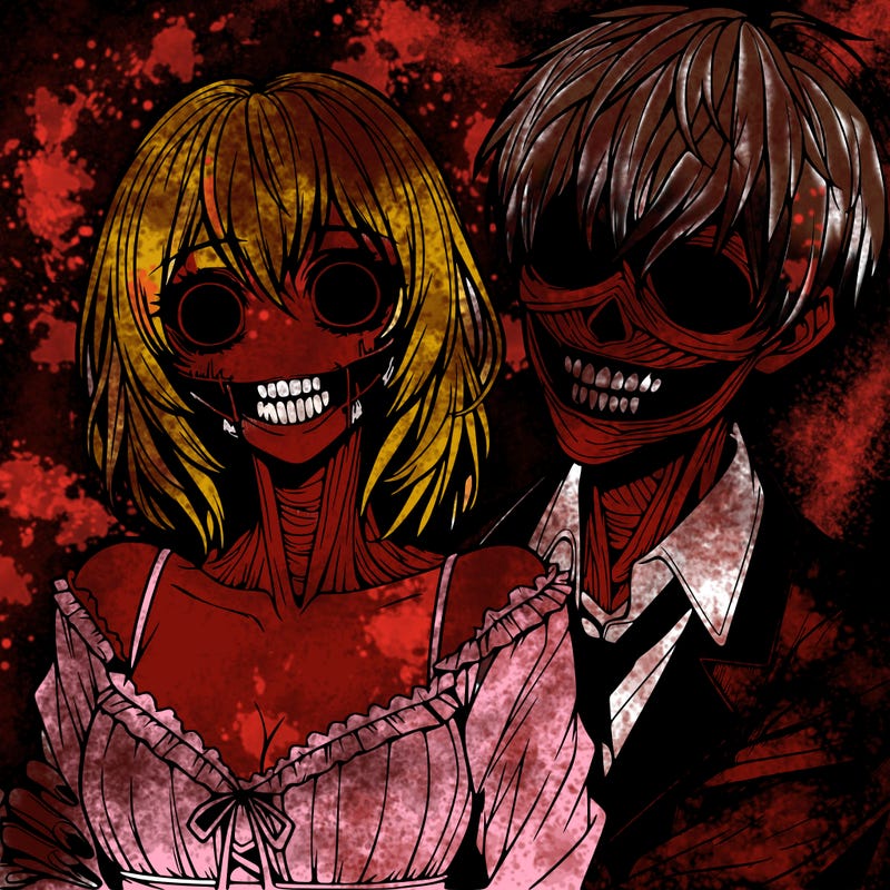 realistic scary creepy girl and boy couple romance horror anime