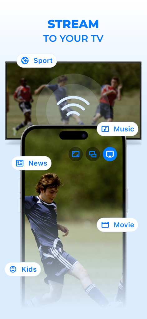 Smartphone streaming sports content to a television using IPTV Smart Player