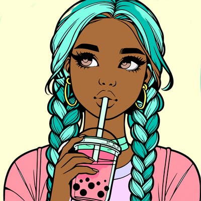 realistic girl with braided hair drinking boba