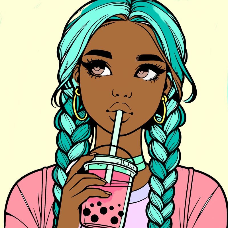 realistic girl with braided hair drinking boba