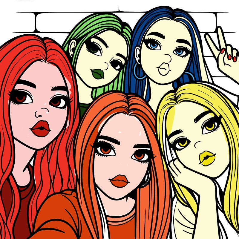 group of teen girls friends y2k up close in a selfie